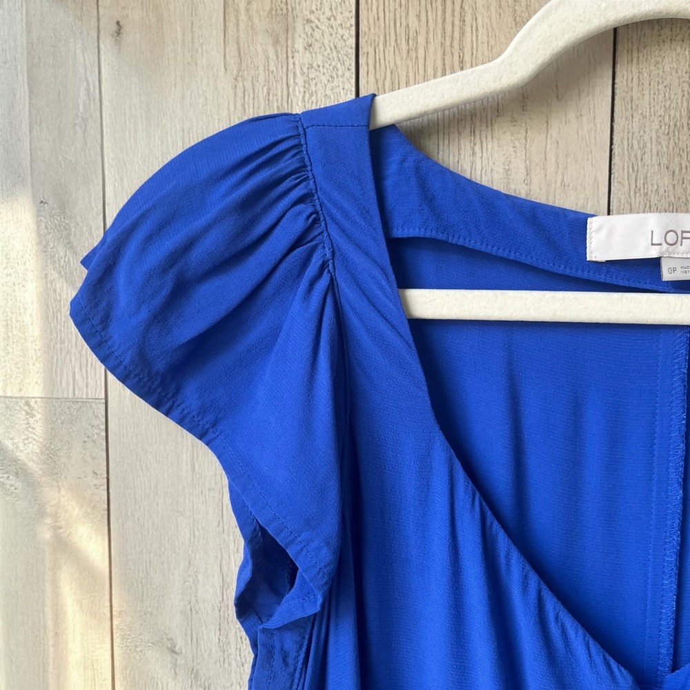Loft Dress Women's Size Royal Blue Midi Button Front Classic Feminine Flutter - Picture 6 of 11